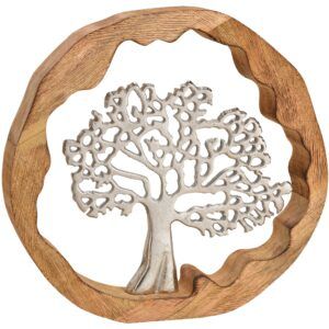 matches21 - Webshop Baum Aufsteller Deko rund Metall Holz Skulptur silber braun 1 Stk 30x29x5 cm 121312 1 16