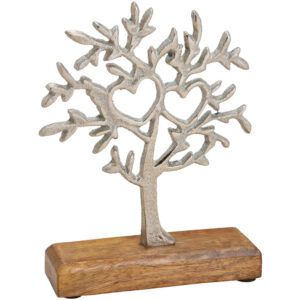 matches21 - Webshop Baum Aufsteller Skulptur mit Herzen Metall Holzsockel Deko silber 1 Stk 15 cm 121313 1 14