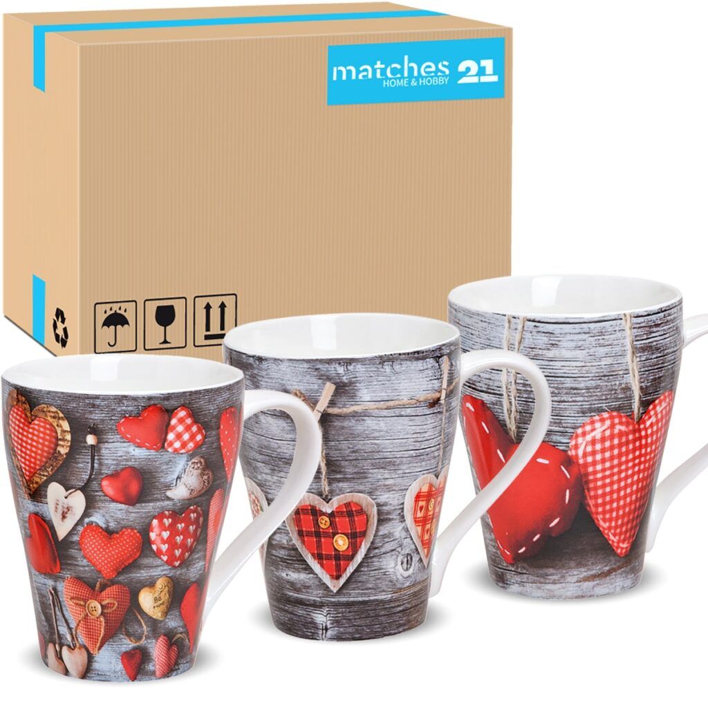 matches21 - Webshop Becher Tassen Kaffeebecher Herzen Holz 36 Stk Karton rot grau Porzellan 300ml 108738 1 1