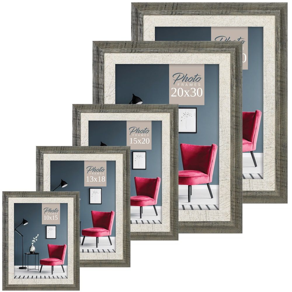 matches21 - Webshop Bilderrahmen Fotorahmen Holz grau weiss gemasert rustikal Hoch Quer 5 Formate 125010 1 1