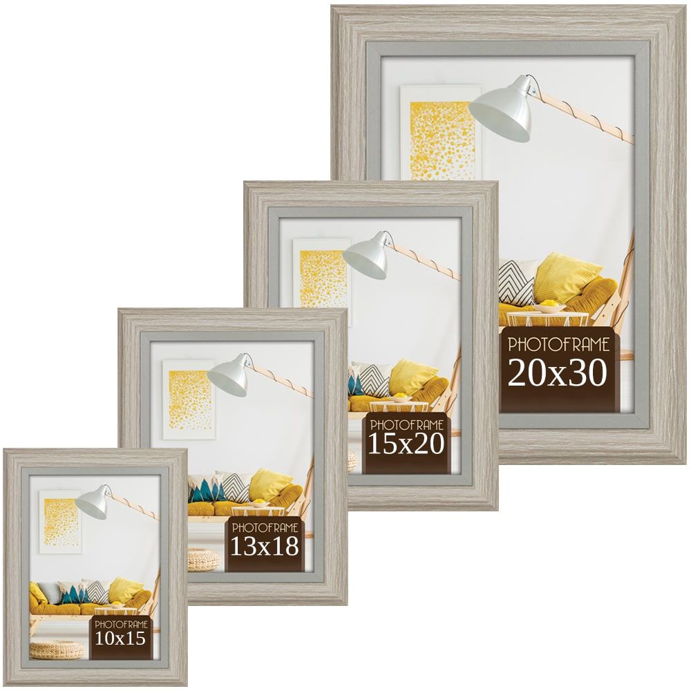 matches21 - Webshop Bilderrahmen Fotorahmen Holz weiss grau gemasert rustikal Hoch Quer 4 Formate 125006 1 1