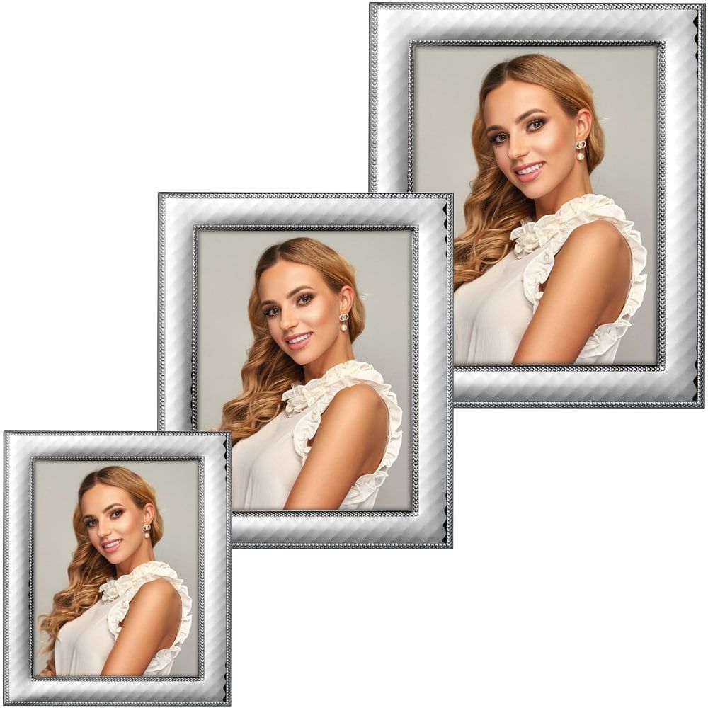 matches21 - Webshop Bilderrahmen Fotorahmen Metall silberfarben Struktur edel Hoch Quer 3 Formate 124954 14 1 1