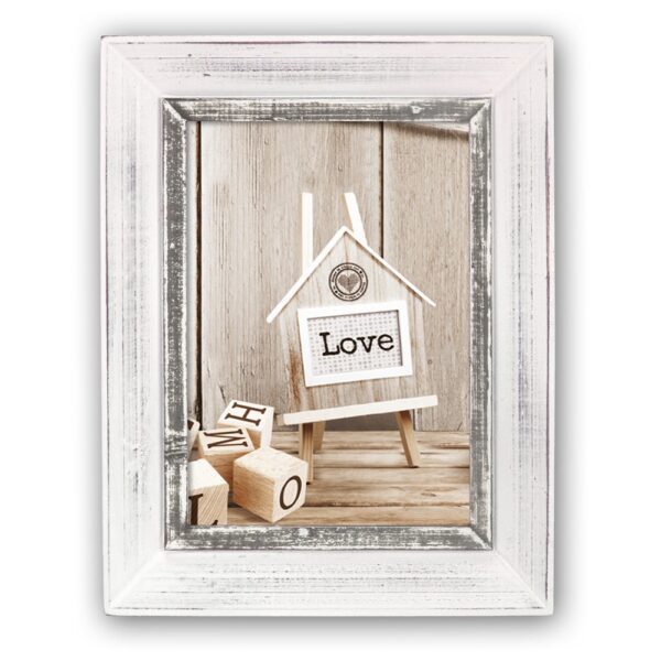 matches21 - Webshop Bilderrahmen Fotorahmen Wechselrahmen Holz weiss Innenkanten grau Shabby 3 Formate 119216 4 1 14