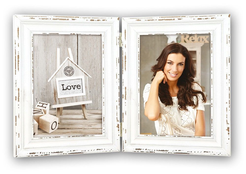 matches21 - Webshop Bilderrahmen Klapprahmen Doppelrahmen Holz weiss Vintage Style 2 Fotos 2 Formate 119221 1 1 2