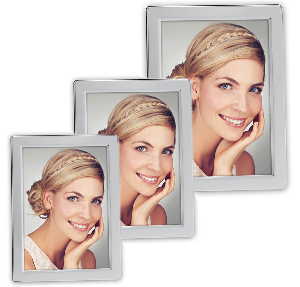 matches21 Bilderrahmen Metall Samt Rueckwand Wechselrahmen silber poliert 1 Stk 3 Formate 121593 1 1