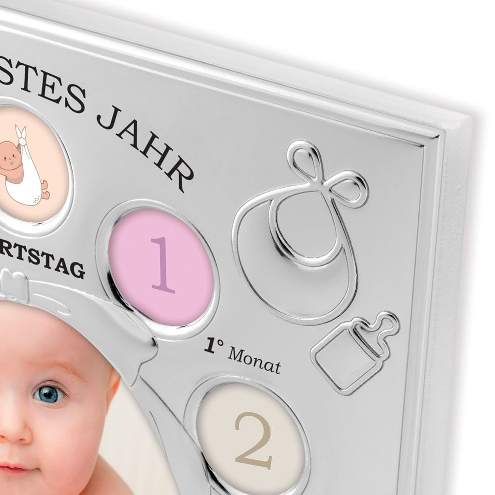 matches21 - Webshop Bilderrahmen Metall silberfarben 1 Lebensjahr Baby 3D Praegungen Hoch 19 5x24 cm 124958 1 1 2