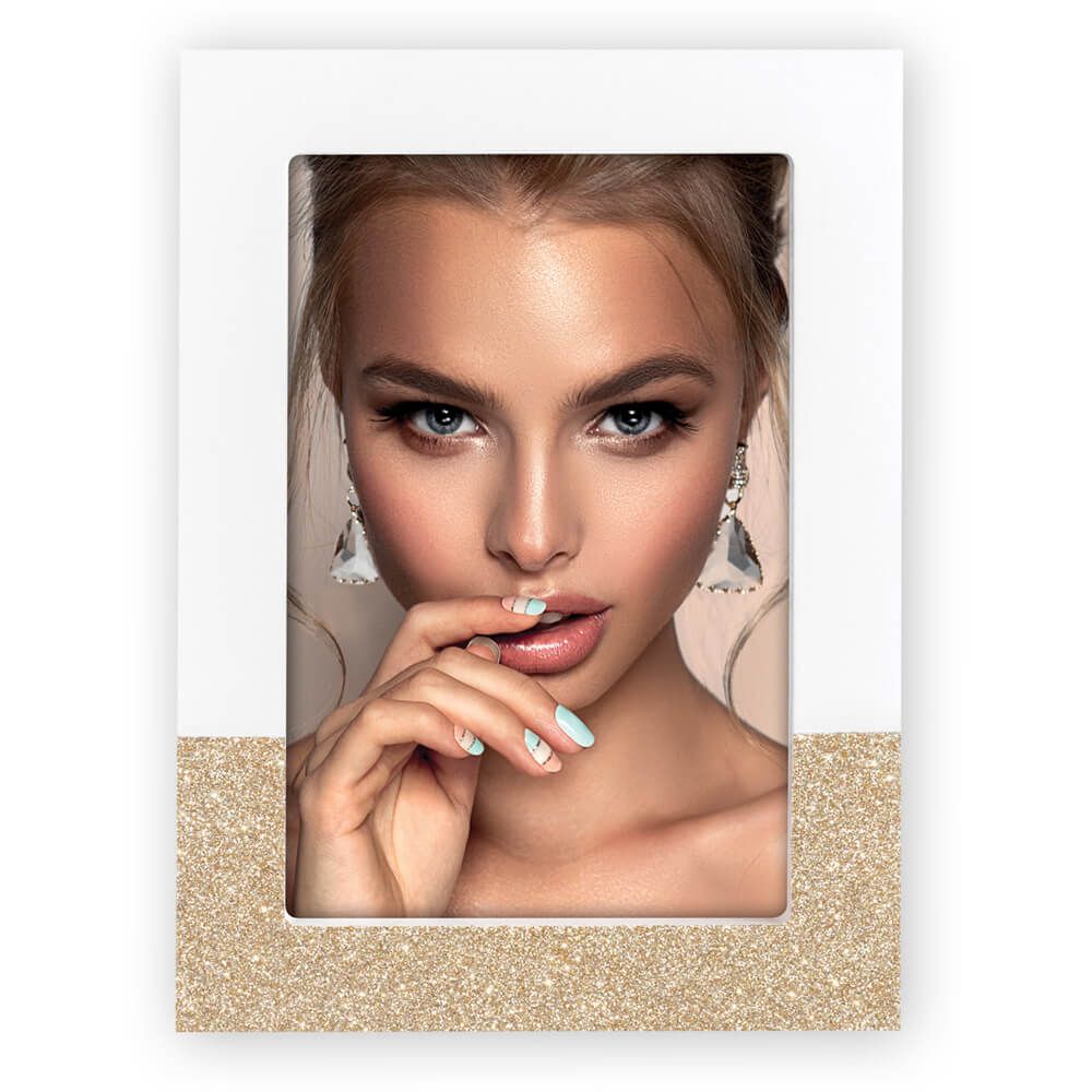 matches21 - Webshop Bilderrahmen Rahmen Fotos Bilder Holz in weiss und weiss Glitter 1 Stk 2 Formate 121584 1 2