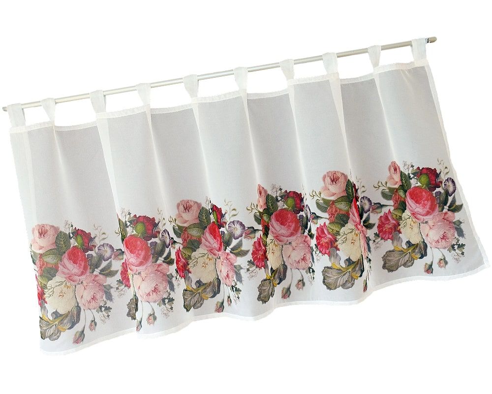 matches21 - Webshop Bistrogardinen Gardinen Organza und Schlaufen mit bunten Rosen Blueten 1 Stk 3 Groessen 124131 2 1 6