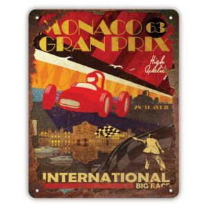 matches21 - Webshop Blechschild Vintage Rennszene Rennwagen Monaco Grand Prix 1 Stk 20x25 cm bunt 120966 1 5