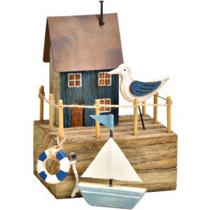 matches21 - Webshop Bootshaus maritim Hafen Szene mit Moewe Boot und Haeuschen Figur Holz 1 Stk 13 cm 123961 1 7