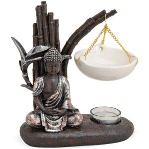 matches21 - Webshop Buddha Duftlampe mit Bambus fuer Teelichter Dekofigur Poly und Keramik 1 Stk 19x20 cm 122167 1 21