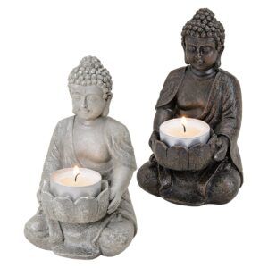 matches21 - Webshop Buddha Figur Deko sitzend Garten Teelichthalter 14 cm 2 Farben 126474 1 16