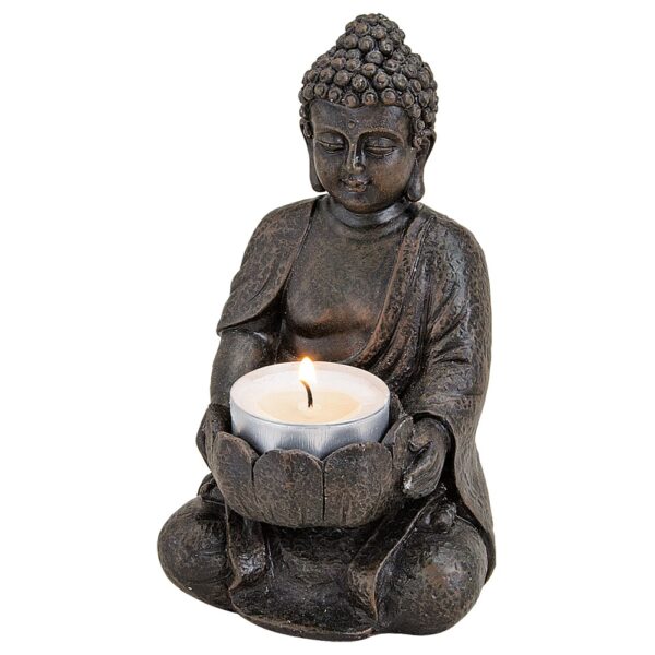 matches21 - Webshop Buddha Figur Deko sitzend Garten Teelichthalter 14 cm 2 Farben 126474 2 1 9