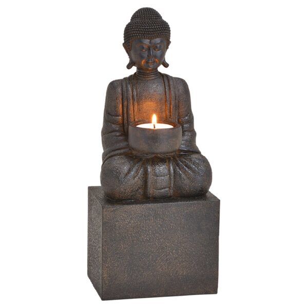 matches21 - Webshop Buddha Figur Deko sitzend Garten Teelichthalter schwarz 30 cm 126475 1 1