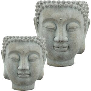 matches21 - Webshop Buddhakoepfe Buddhas Zementkoepfe Gartendeko Pflanzkoepfe grau 1 Stk 2 Groessen 123877 1 20