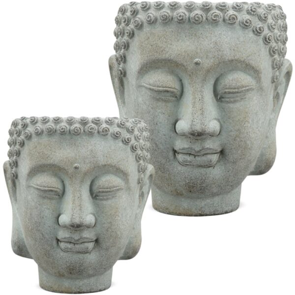 matches21 - Webshop Buddhakoepfe Buddhas Zementkoepfe Gartendeko Pflanzkoepfe grau 1 Stk 2 Groessen 123877 1 11