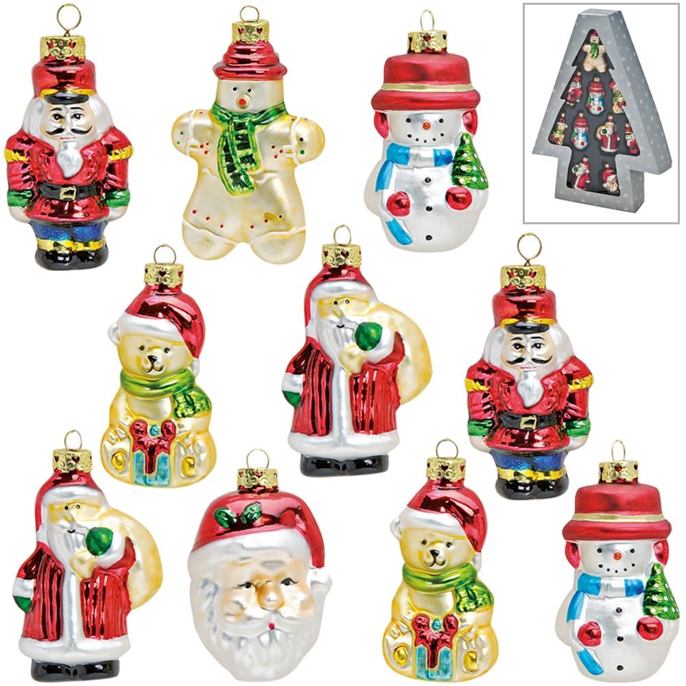 matches21 Christbaumschmuck Weihnachten Glas Anhaenger Weihnachtsfiguren 10 tlg 8 cm sort 119598 1 1