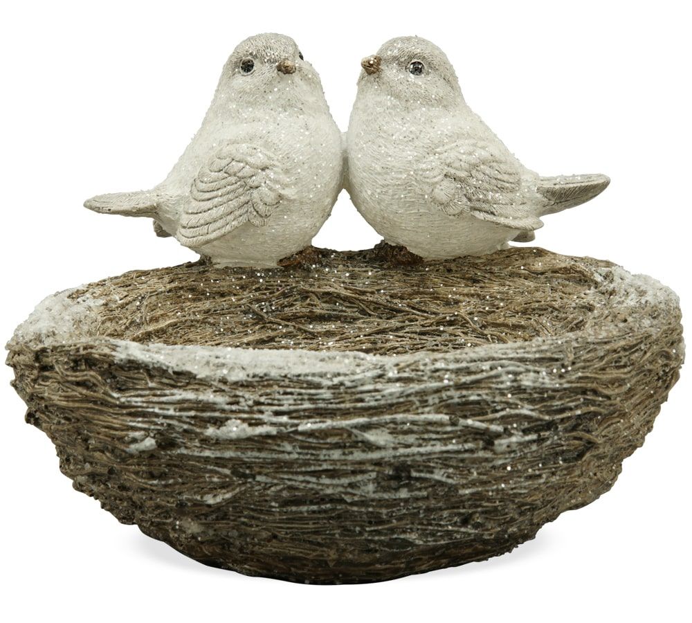 matches21 - Webshop Dekofigur Voegel mit Nest Figur Dekoaufsteller Aufsteller braun weiss 17x16 5x12 cm 125460 1 1