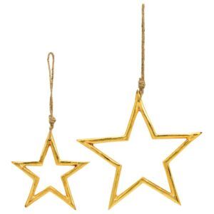 matches21 - Webshop Dekohaenger Sterne mit Kordel Weihnachtsschmuck Haengedeko gold Metall 2 Groessen 125914 1 10