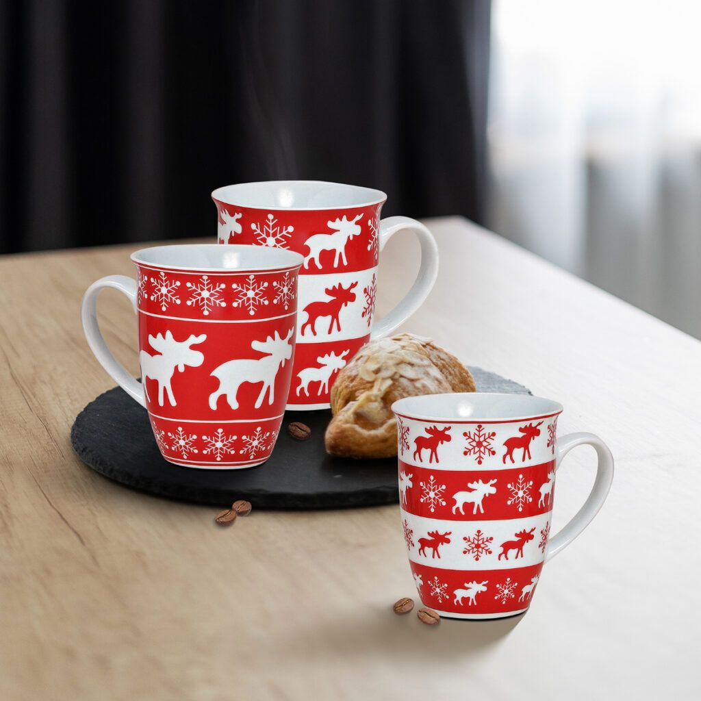 matches21 - Webshop Elch Weihnachtstassen Weihnachtsmotiv Tassen rot weiss Porzellan 36 Stk Karton 113453 4 1 4