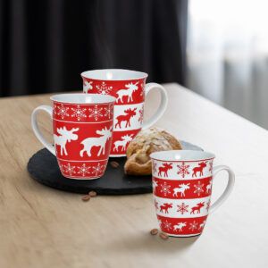 matches21 - Webshop Elch Weihnachtstassen Weihnachtsmotiv Tassen rot weiss Porzellan 36 Stk Karton 113453 4 1 12