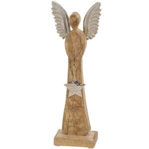 matches21 - Webshop Engel stehend Holz Metall Fluegel Stern silber Weihnachtsdeko Holzfigur 12x34 cm 119568 1 4