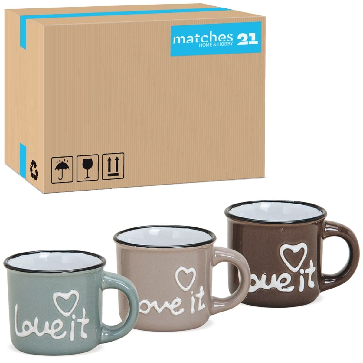 Espressotasse LOVE IT Herz Emaille-Optik 72 Stk. blau & braun Keramik 50 ml
