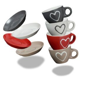 matches21 - Webshop Espressotassen mit Unterteller Herzdekor 4er Set Keramik Je 5 cm 50 ml 110242 1 1 3