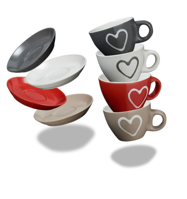 matches21 - Webshop Espressotassen mit Unterteller Herzdekor 4er Set Keramik Je 5 cm 50 ml 110242 1 1 3