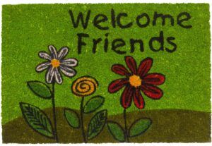 matches21 - Webshop Fussmatte Kokos Indoor bedruckt gruen bunte Blumen und Welcome Friends 1 Stk 40x60 cm 118969 1 2