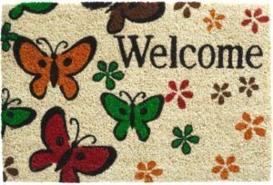 matches21 - Webshop Fussmatte Kokos Indoor bunt bedruckt Schmetterlinge Blumen und Welcome 1 Stk 40x60 cm 118971 1 12