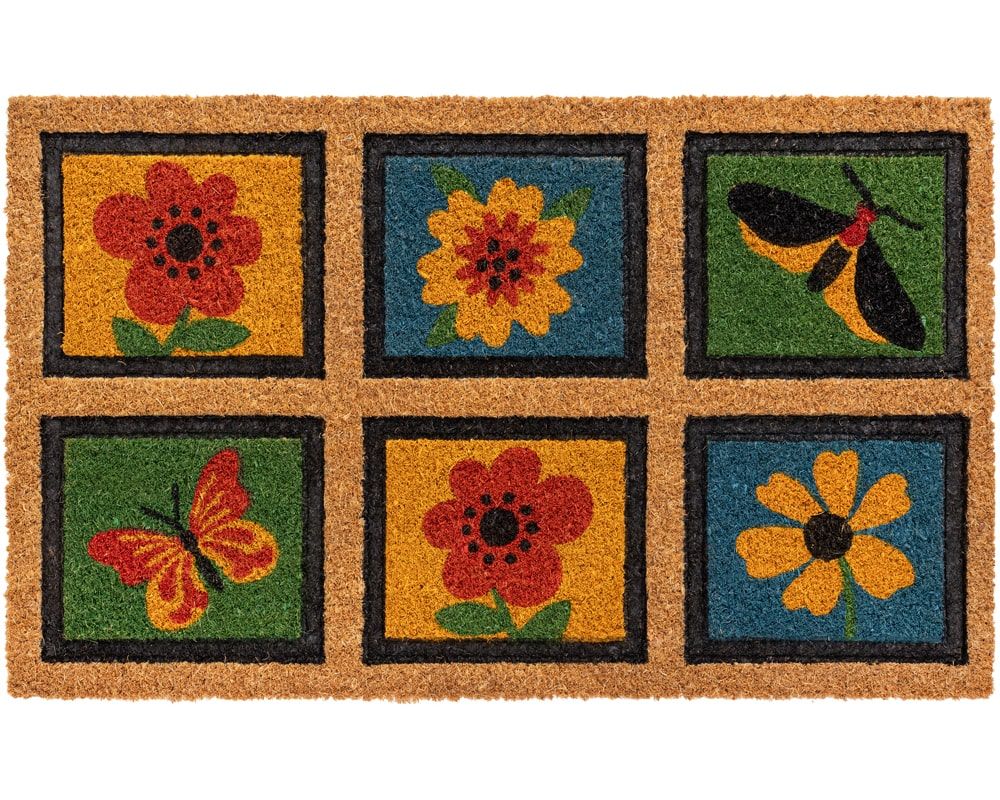 matches21 - Webshop Fussmatte Kokosmatte 3D Motiv INDOOR Blumen und Schmetterlinge 1 Stk 45x75 cm 124047 1 1