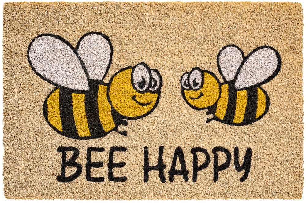 matches21 - Webshop Fussmatte Kokosmatte Indoor bedruckt Bienen und Bee Happy 1 Stk 40x60 cm 118985 1 1