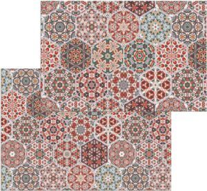 matches21 - Webshop Fussmatten Fussabstreifer DECOR Marokko Orient Mosaik rot gruen waschbar 2 Groessen 119151 1 13