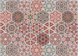 matches21 - Webshop Fussmatten Fussabstreifer DECOR Marokko Orient Mosaik rot gruen waschbar 2 Groessen 119151 2 1 15