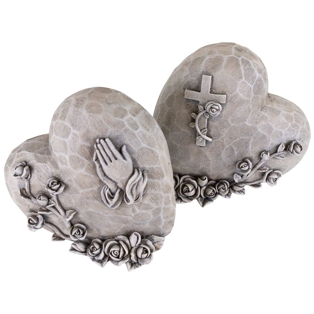 matches21 - Webshop Grabschmuck Herzen 2 Grabherzen Kreuz und betenden Haende 14x13 cm 126588 2 1 2