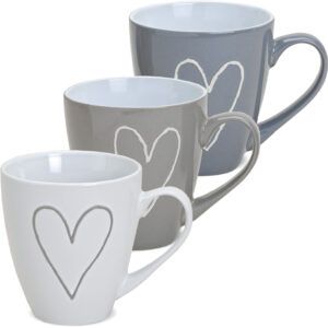 matches21 - Webshop Grosse Tasse Becher Kaffeebecher Herzen Herzdekor grau beige weiss 1 Stk B WARE 400 ml 110638 1 5