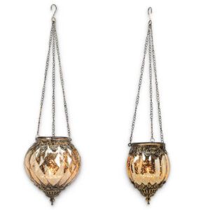 matches21 - Webshop Haengendes Kerzenglas Vintage Windlicht gold in 2 Groessen Modernes Windlichtglas als Kerzenstaender Laterne und Teelichthalter Boho Kerzenhalter Teelichtglas fuer Wohnzimmer Balkon Ga 23 17