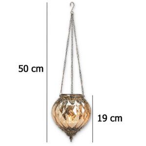 matches21 - Webshop Haengendes Kerzenglas Vintage Windlicht gold in 2 Groessen Modernes Windlichtglas als Kerzenstaender Laterne und Teelichthalter Boho Kerzenhalter Teelichtglas fuer Wohnzimmer Balkon 9 55