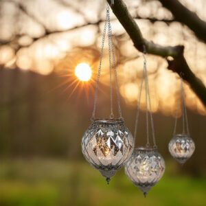 matches21 - Webshop Haengendes Kerzenglas Vintage Windlicht silber in 2 Groessen Modernes Windlichtglas als Kerzenstaender Laterne und Teelichthalter Boho Kerzenhalter Teelichtglas fuer Wohnzimmer Balko 12 58