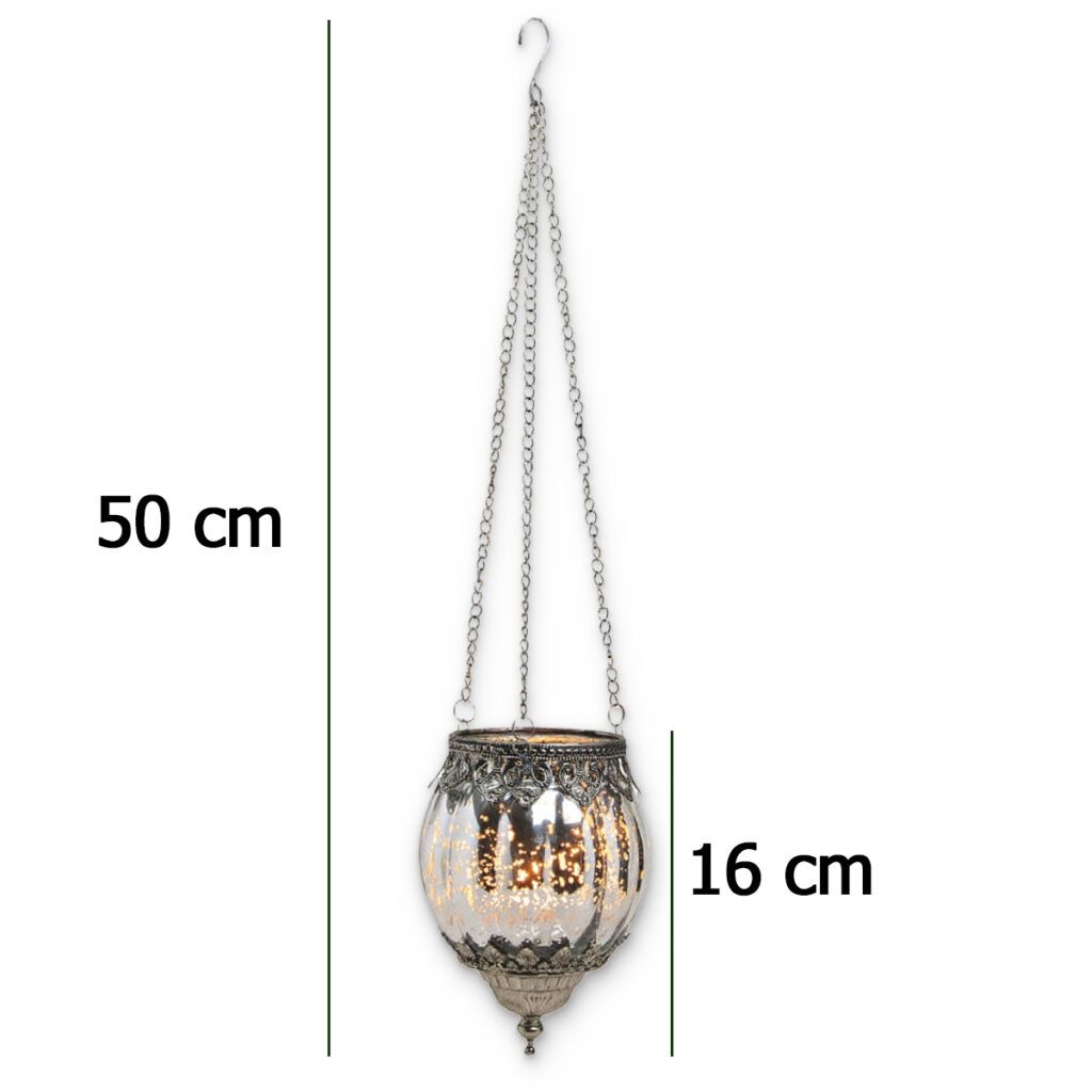 matches21 - Webshop Haengendes Kerzenglas Vintage Windlicht silber in 2 Groessen Modernes Windlichtglas als Kerzenstaender Laterne und Teelichthalter Boho Kerzenhalter Teelichtglas fuer Wohnzimmer Balkon 2 33