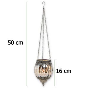 matches21 - Webshop Haengendes Kerzenglas Vintage Windlicht silber in 2 Groessen Modernes Windlichtglas als Kerzenstaender Laterne und Teelichthalter Boho Kerzenhalter Teelichtglas fuer Wohnzimmer Balkon 2 48