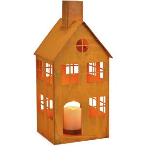 matches21 - Webshop Haeuser mit Fenstern Windlichter Metall Laternen Rostoptik 1 Stk in 2 Groessen 121413 1 1 5
