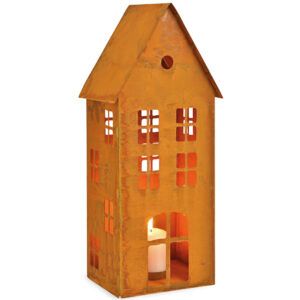matches21 - Webshop Haeuser mit Fenstern Windlichter Metall Laternen Rostoptik 1 Stk in 2 Groessen 121413 2 1 6