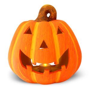 matches21 - Webshop Halloween Kuerbis Windlicht 19x20 cm Ton mit LED Licht Herbstdeko 100429 7 1 5