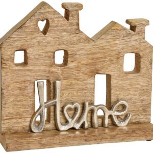 matches21 - Webshop Haus und Schriftzug HOME Deko Aufsteller Dekofigur Holz und Metall braun 1 Stk 24 cm 121297 1 3