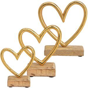 matches21 - Webshop Herzen Aufsteller Dekofiguren Holzsockel und Metall Deko Gold 1 Stk 2 Groessen 121316 7 1 22