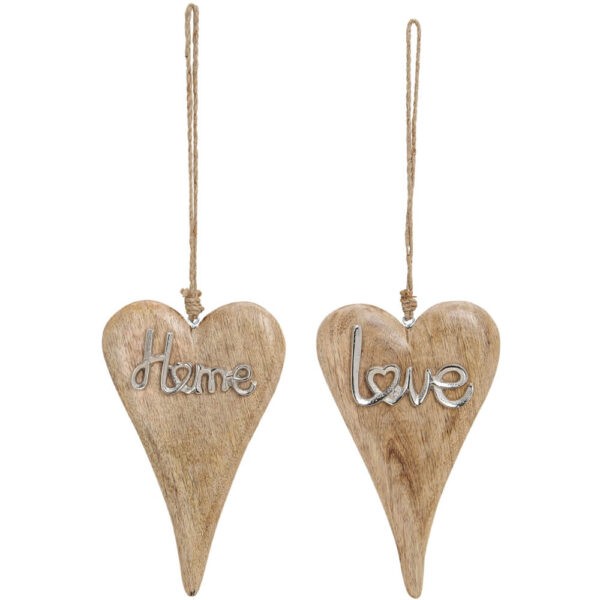 matches21 - Webshop Holz Herzen Holzherzen Anhaenger Schrift Home und Love aus Metall 2er Set je 26 cm 116442 1 1