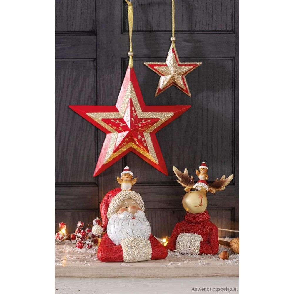 matches21 - Webshop Holzstern Weihnachtsschmuck Haengedeko glitzernd Holz rot gold 1 Stk 24x5 5x22 cm 122700 1 1 2