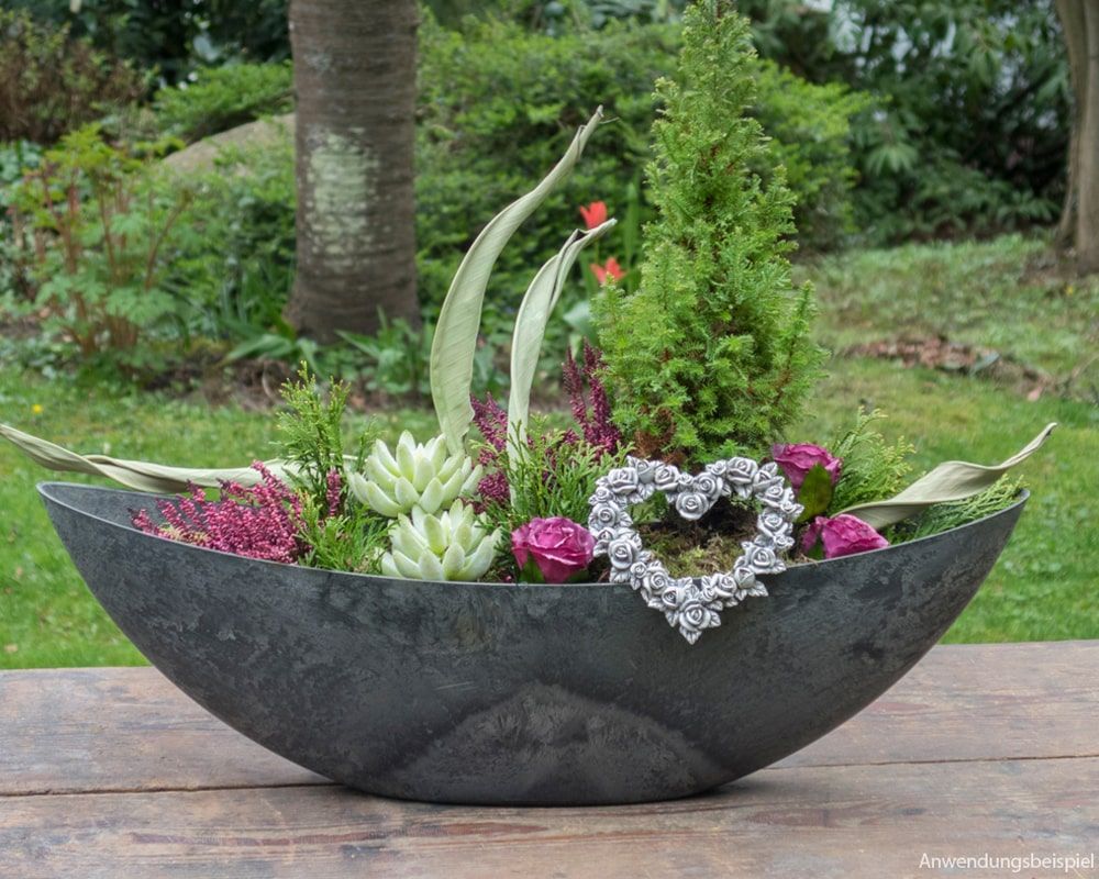 matches21 - Webshop Jardinieren Blumentoepfe Steinoptik Kunststoff dunkelgrau oval 1 Stk 2 Groessen 118432 2 1 44